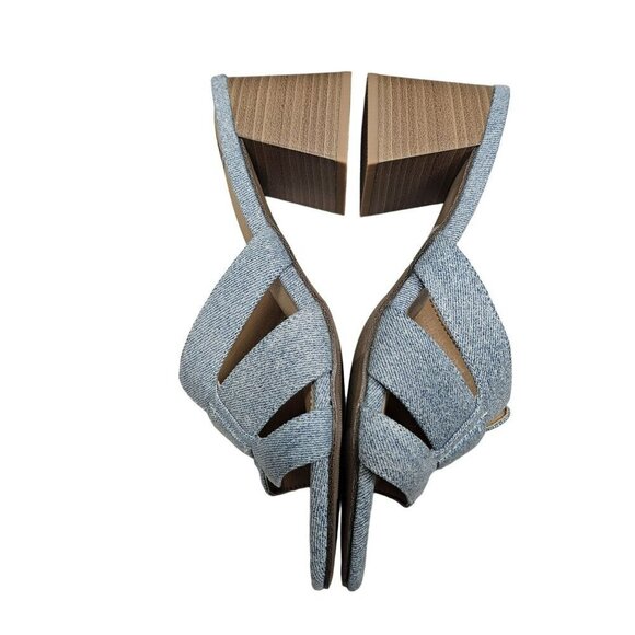 SM New York NWB Ina Denim Block Heel Sandals Open Toe Slip-On‎ Neutral Shoes - Picture 6 of 14